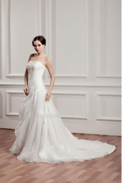 A-line Strapless Court Train Bridal Wedding Dress WD010230