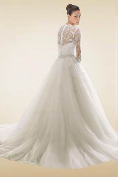 Elegant A-line 3/4 Sleeves Lace Beaded Bridal Gown WD010272