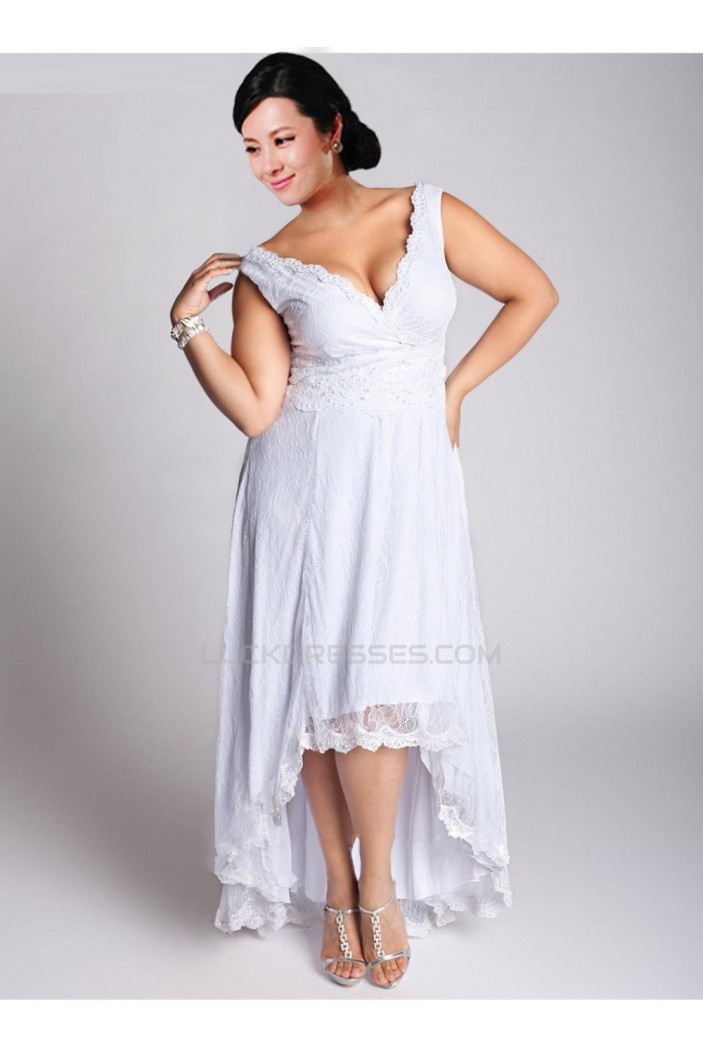 High Low Straps Lace Plus Size Bridal Gown WD010277