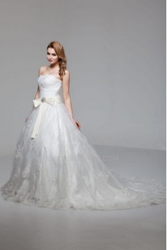 Ball Gown Strapless Chapel Train Bridal Wedding Dresses WD010287