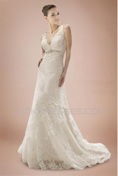 Elegant V-neck Straps Lace Bridal Wedding Dresses WD010319