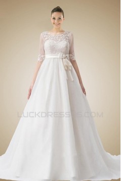 A-line Half Sleeves Lace Bridal Wedding Dresses WD010330
