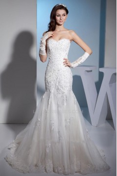 Trumpet/Mermaid Sweetheart Court Train Lace Bridal Wedding Dresses WD010331