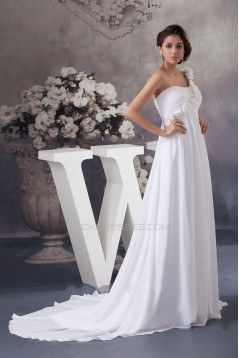 Empire One Shoulder Chiffon Bridal Maternity Wedding Dresses WD010333