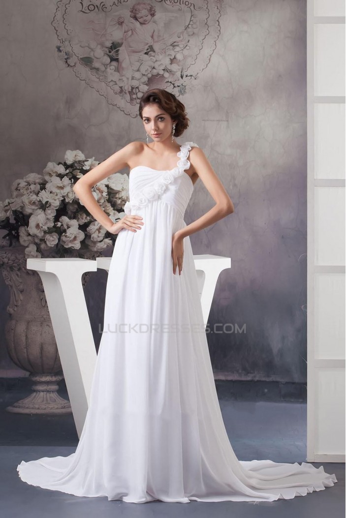 Empire One Shoulder Chiffon Bridal Maternity Wedding Dresses WD010333