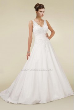 A-line V-neck Lace Bridal Wedding Dresses WD010345