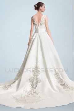 A-line V-neck Lace Bridal Wedding Dresses WD010346
