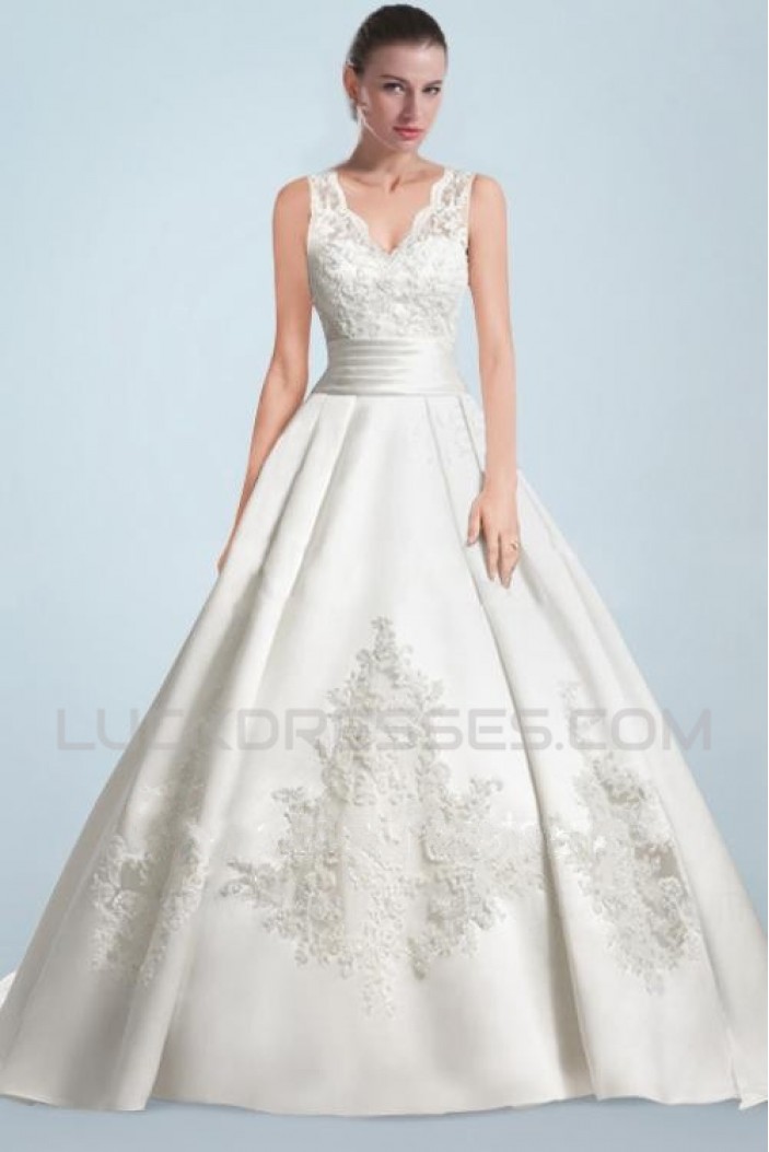 A-line V-neck Lace Bridal Wedding Dresses WD010346