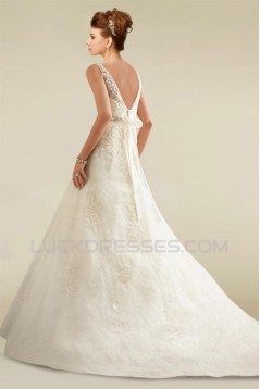 A-line V-neck Beaded Lace Bridal Wedding Dresses WD010348