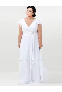 Sheath/Column V-neck Chiffon Plus Size Bridal Wedding Dresses WD010368