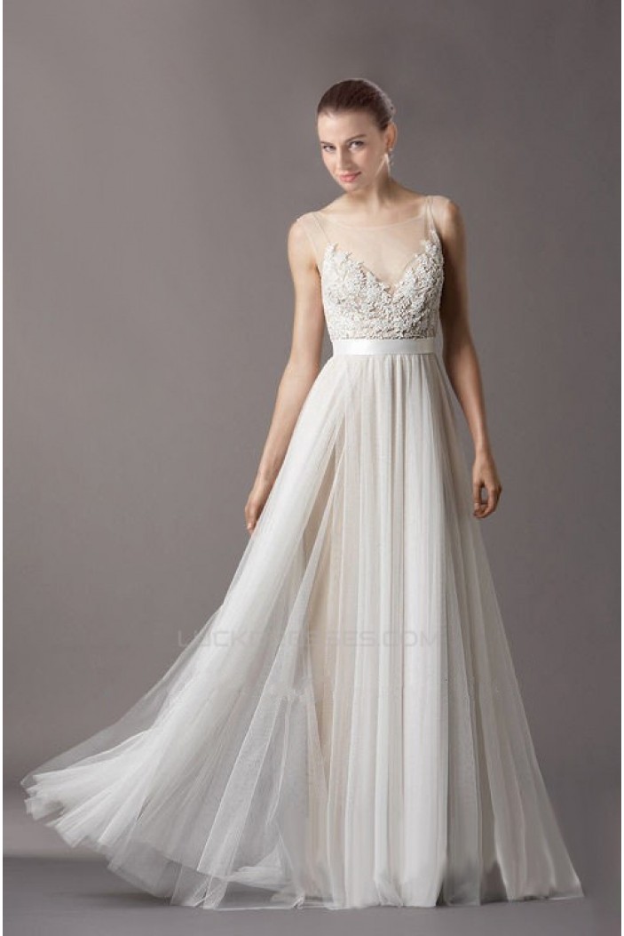 A-line Floor Length Lace and Tulle Bridal Wedding Dresses WD010373