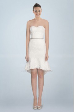 High Low Sweetheart Short Beaded Lace Bridal Wedding Dresses WD010374