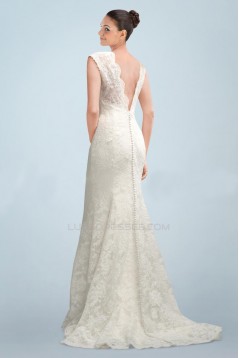 Elegant V-neck Short Sleeves Lace Bridal Wedding Dresses WD010380