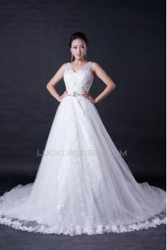 A-line Straps Beaded Lace Bridal Wedding Dresses WD010384