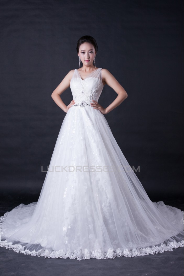 A-line Straps Beaded Lace Bridal Wedding Dresses WD010384