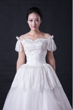 Ball Gown Off the Shoulder Beaded Lace Bridal Wedding Dresses WD010394