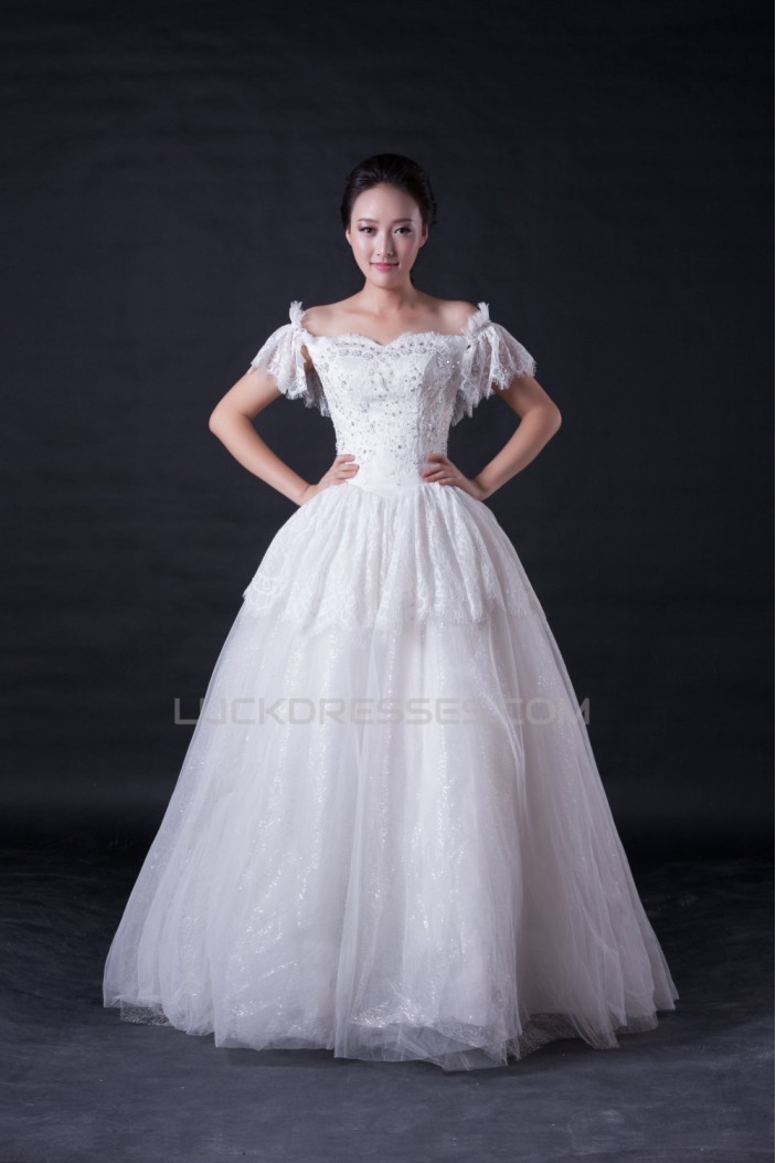 Ball Gown Off the Shoulder Beaded Lace Bridal Wedding Dresses WD010394