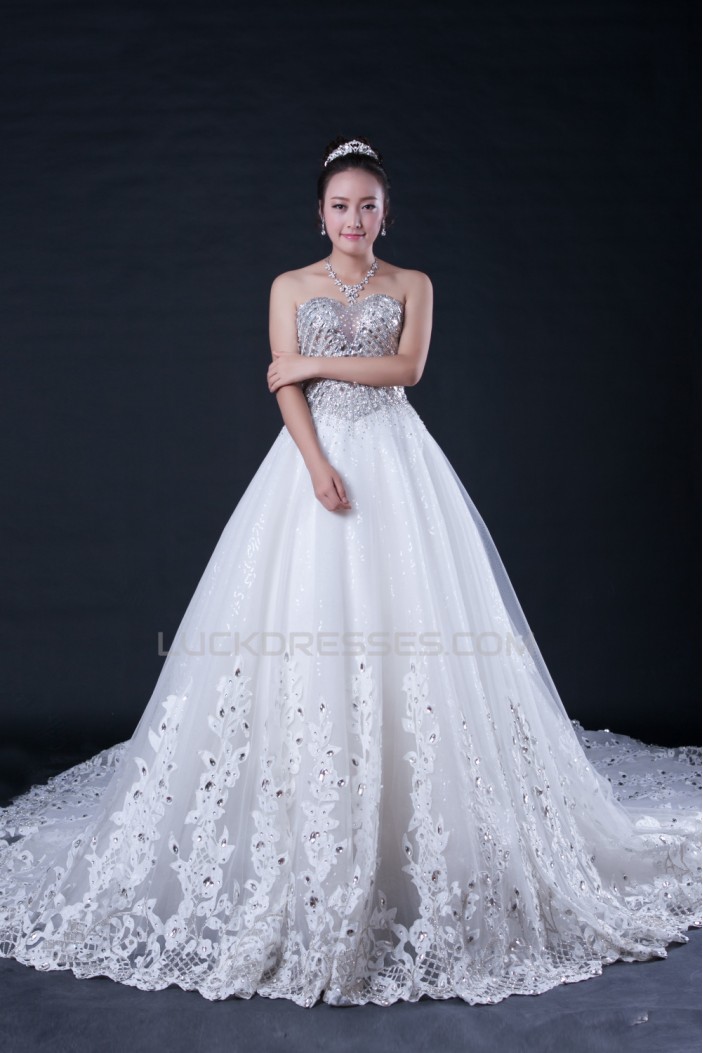 A-line Sweetheart Beaded Cathedral Train Bridal Wedding Dresses WD010399