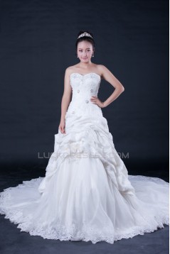 A-line Sweetheart Cathedral Train Beaded Bridal Wedding Dresses WD010403