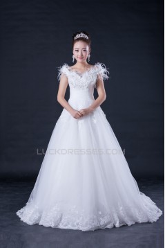 Ball Gown Off the Shoulder Beaded Lace Bridal Wedding Dresses WD010407