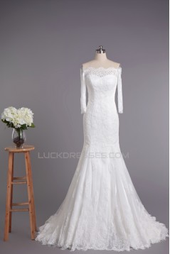 Trumpet/Mermaid Off the Shoulder 3/4 Sleeves Lace Bridal Wedding Dresses WD010418
