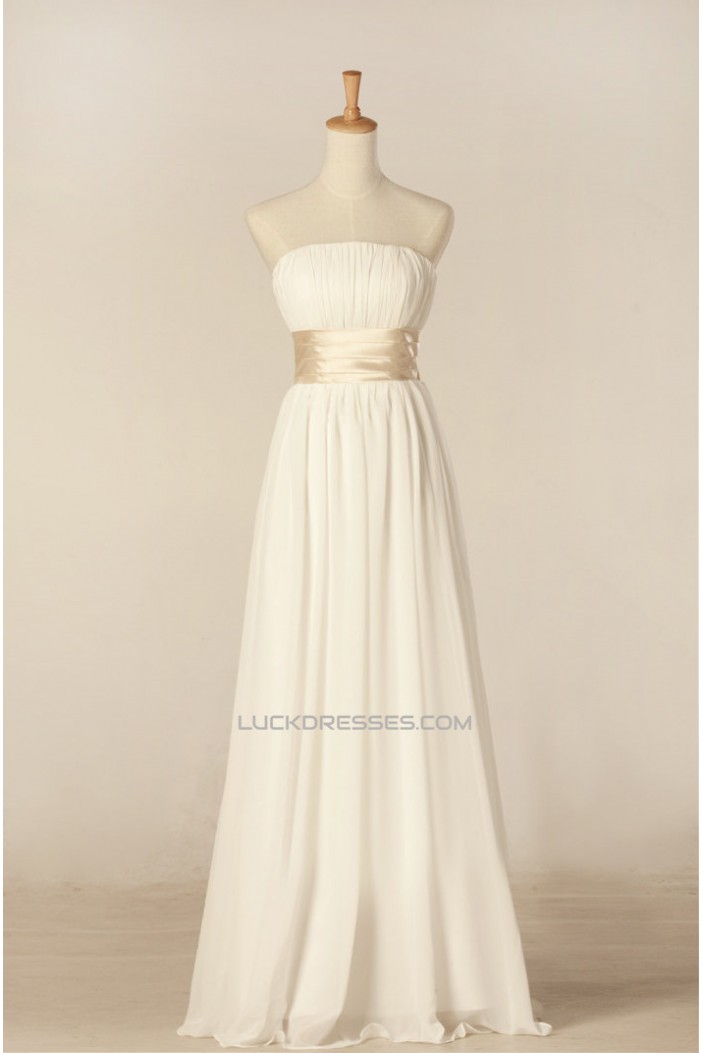 Sheath/Column Strapless Bowknot Chiffon Bridal Gown Wedding Dress WD010445