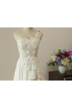 High Low One Shoulder Beaded Lace Chiffon Bridal Gown Wedding Dress WD010451