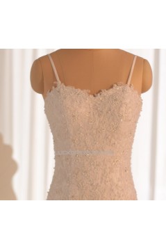 Trumpet/Mermaid Spaghetti Strap Beaded Lace Bridal Gown Wedding Dress WD010465