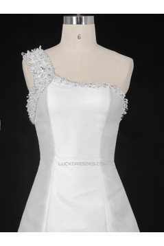 A-line One Shoulder Beaded Bridal Gown Wedding Dress WD010470