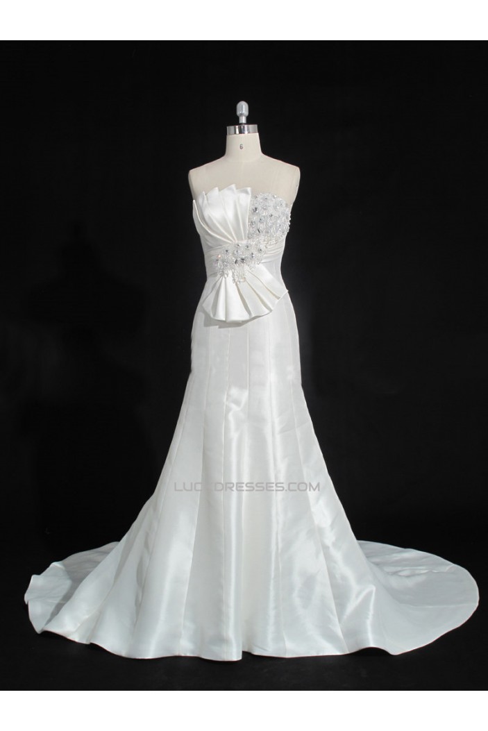 Trumpet/Mermaid Strapless Beaded Bowknot Bridal Gown Wedding Dress WD010471