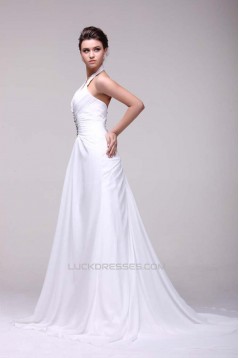 Sheath/Column Halter Beaded Chiffon Bridal Wedding Dresses WD010521