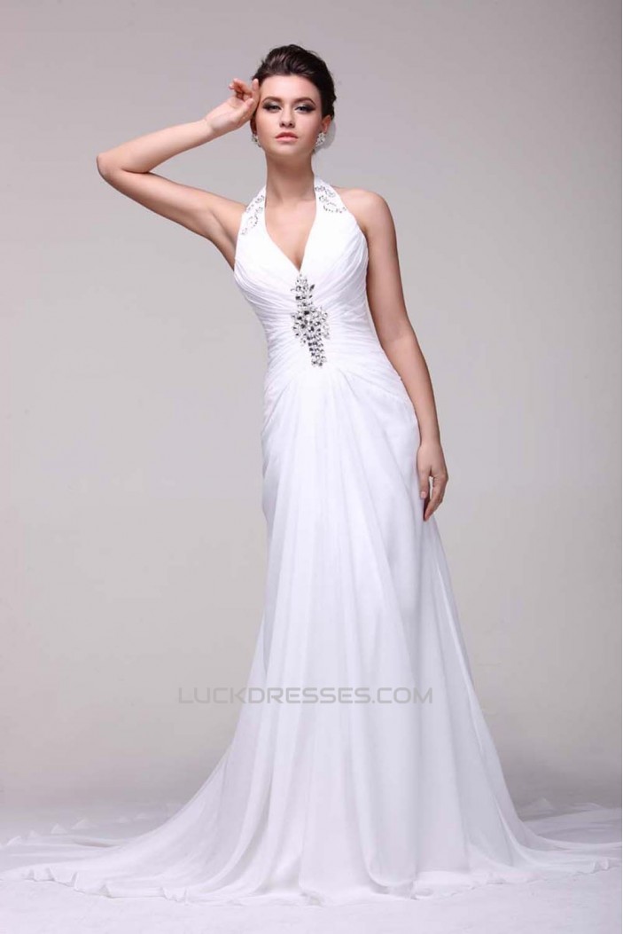 Sheath/Column Halter Beaded Chiffon Bridal Wedding Dresses WD010521