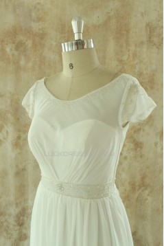 Sheath/Column Beaded Short Sleeves Bridal Wedding Dresses WD010529