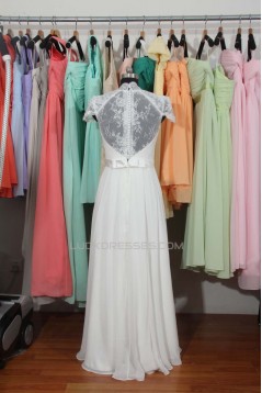 Elegant V-neck Cap Sleeves Chiffon and Lace Bridal Wedding Dresses WD010558