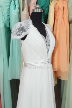 Elegant V-neck Cap Sleeves Chiffon and Lace Bridal Wedding Dresses WD010558