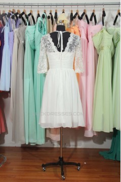 A-line V-neck Half Sleeves Chiffon and Lace Bridal Wedding Dresses WD010560