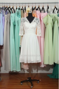 A-line V-neck Half Sleeves Chiffon and Lace Bridal Wedding Dresses WD010560