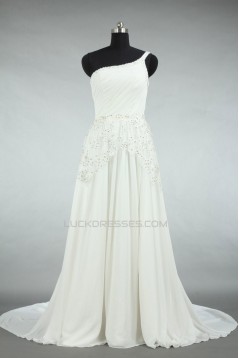 A-line One Shoulder Beaded Appliques Bridal Wedding Dresses WD010566