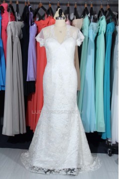 Trumpet/Mermaid V-neck Short Sleeves Lace Bridal Wedding Dresses WD010571