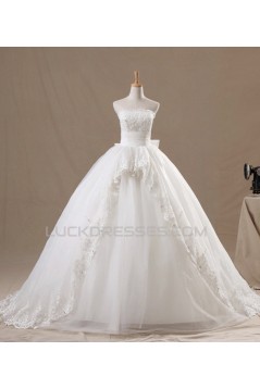 Ball Gown Strapless Bowknot Lace Bridal Wedding Dresses WD010574