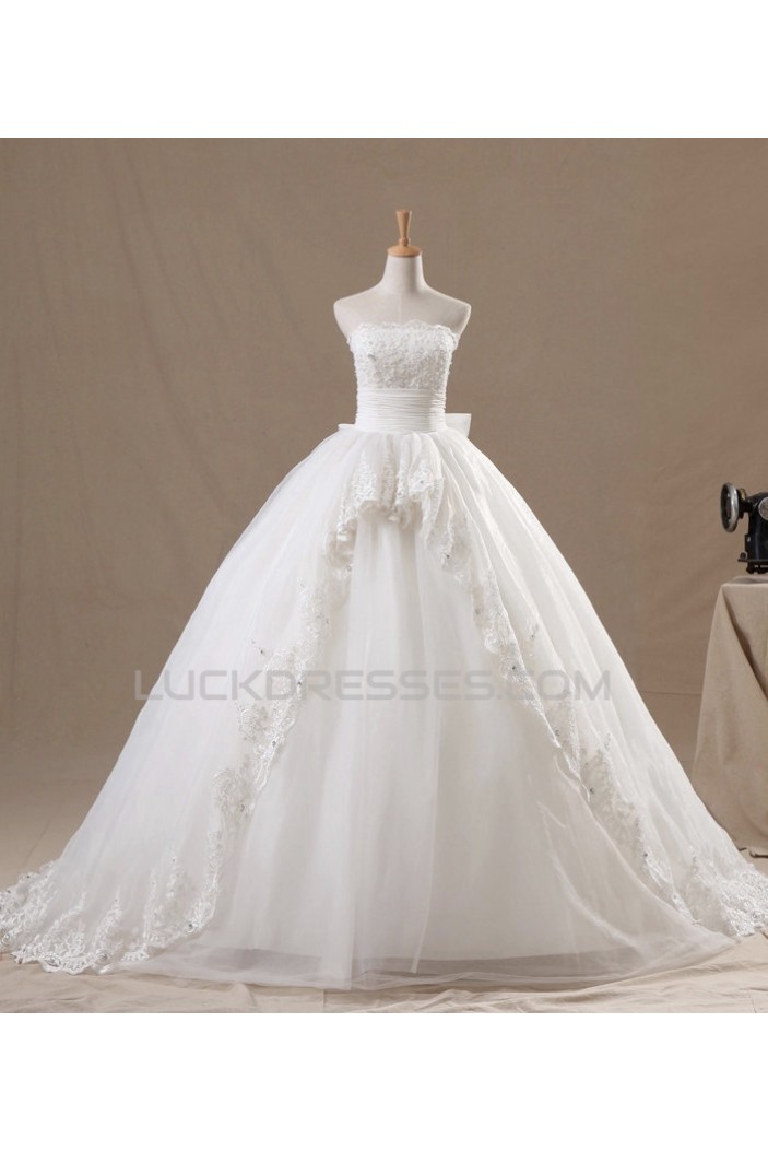 Ball Gown Strapless Bowknot Lace Bridal Wedding Dresses WD010574