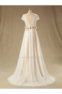A-line Short Sleeves Chiffon and Lace Bridal Wedding Dresses WD010608