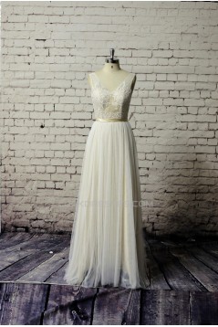 A-line V-neck Lace Bridal Wedding Dresses WD010643