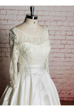 A-line Long Sleeves Lace Bridal Wedding Dresses WD010652