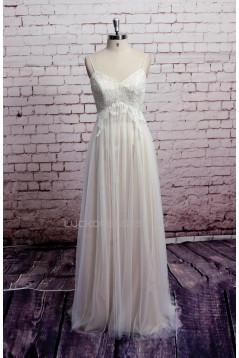Sheath/Column Spaghetti Strap Tulle and Lace Bridal Wedding Dresses WD010687