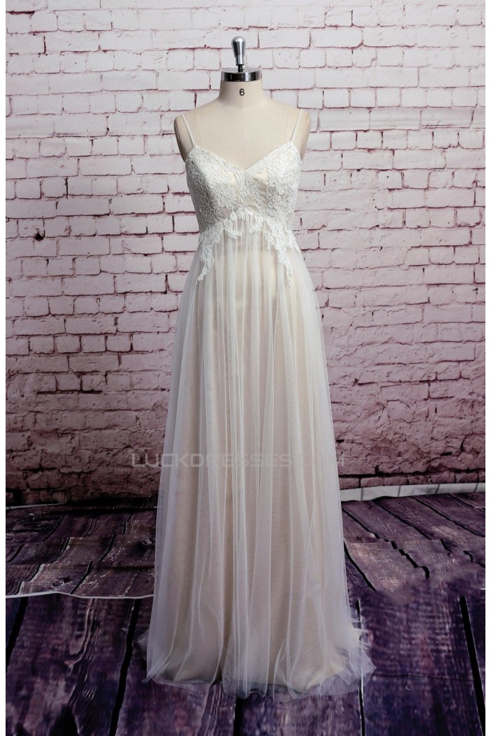 Sheath/Column Spaghetti Strap Tulle and Lace Bridal Wedding Dresses WD010687