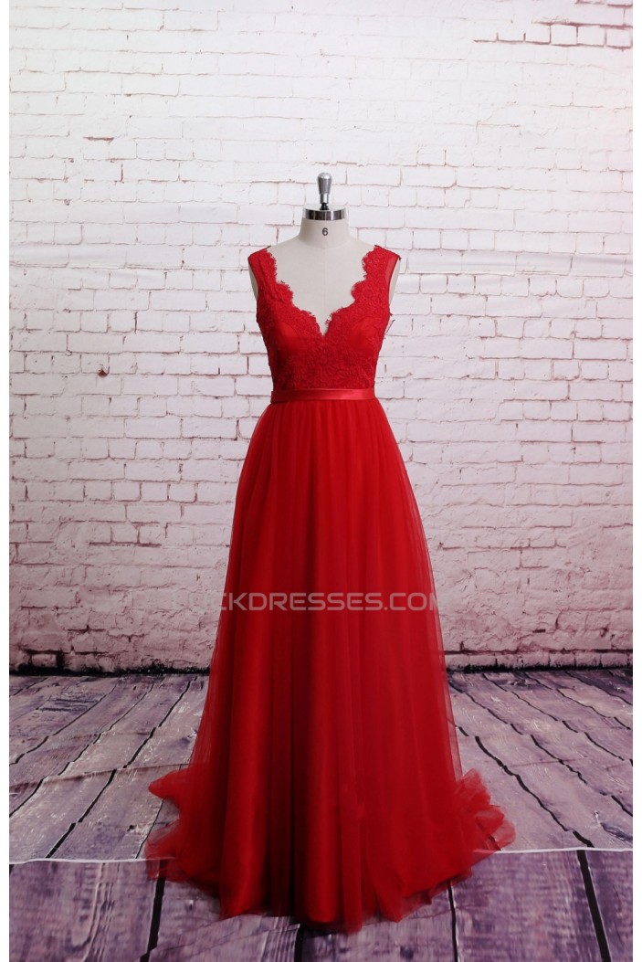 A-line V-neck Tulle and Lace Bridal Wedding Dresses WD010688