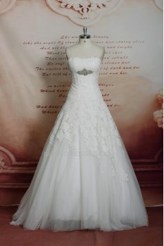 A-line Strapless Beaded Lace and Tulle Bridal Wedding Dresses WD010698