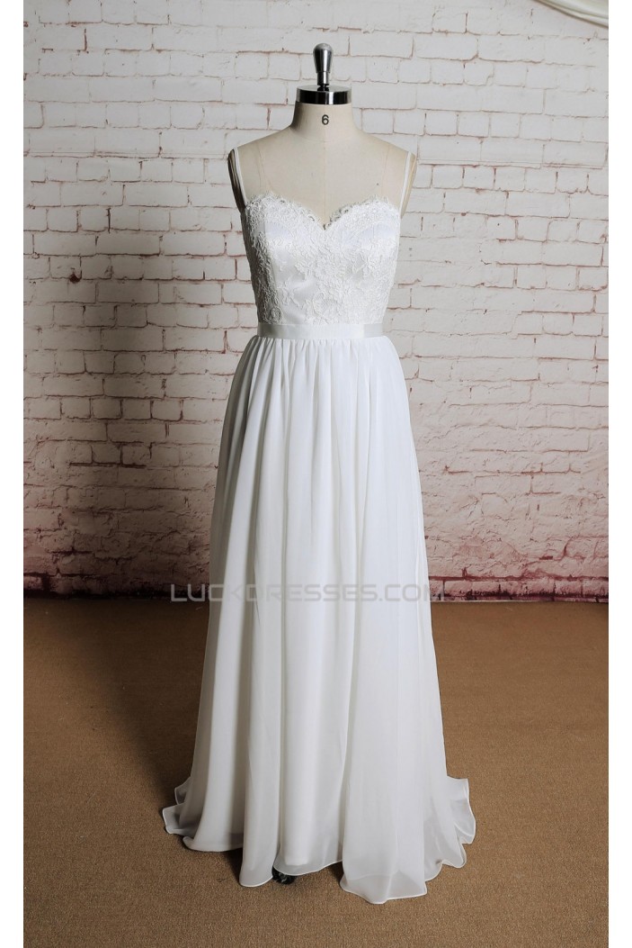 A-line Sweetheart Spaghetti Strap Lace and Chiffon Bridal Gown Wedding Dress WD010707