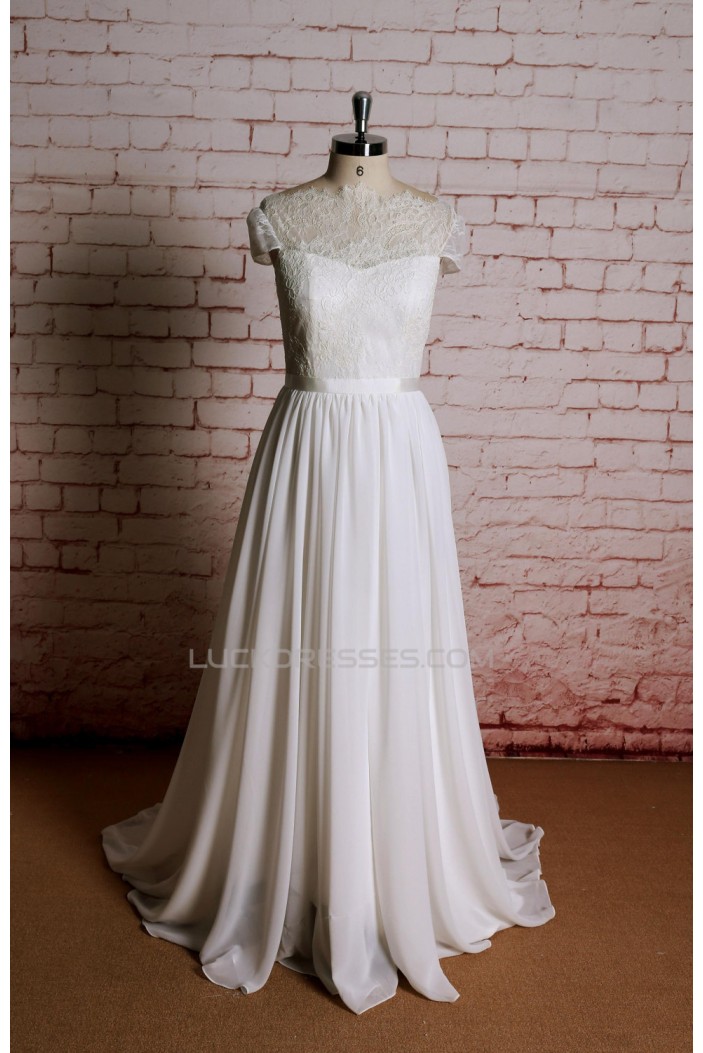 A-line Lace and Chiffon Bridal Gown Wedding Dress WD010719